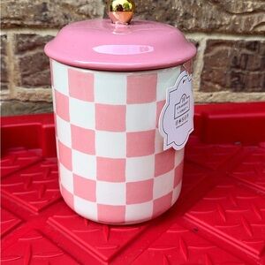 3 Pink Check Ceramic Canister with Gold Knob - Home Accents